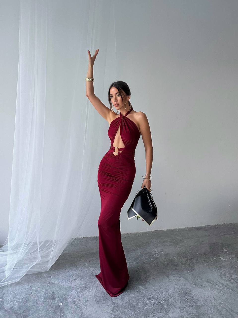 Halter neck summer maxi dress - Burgundy