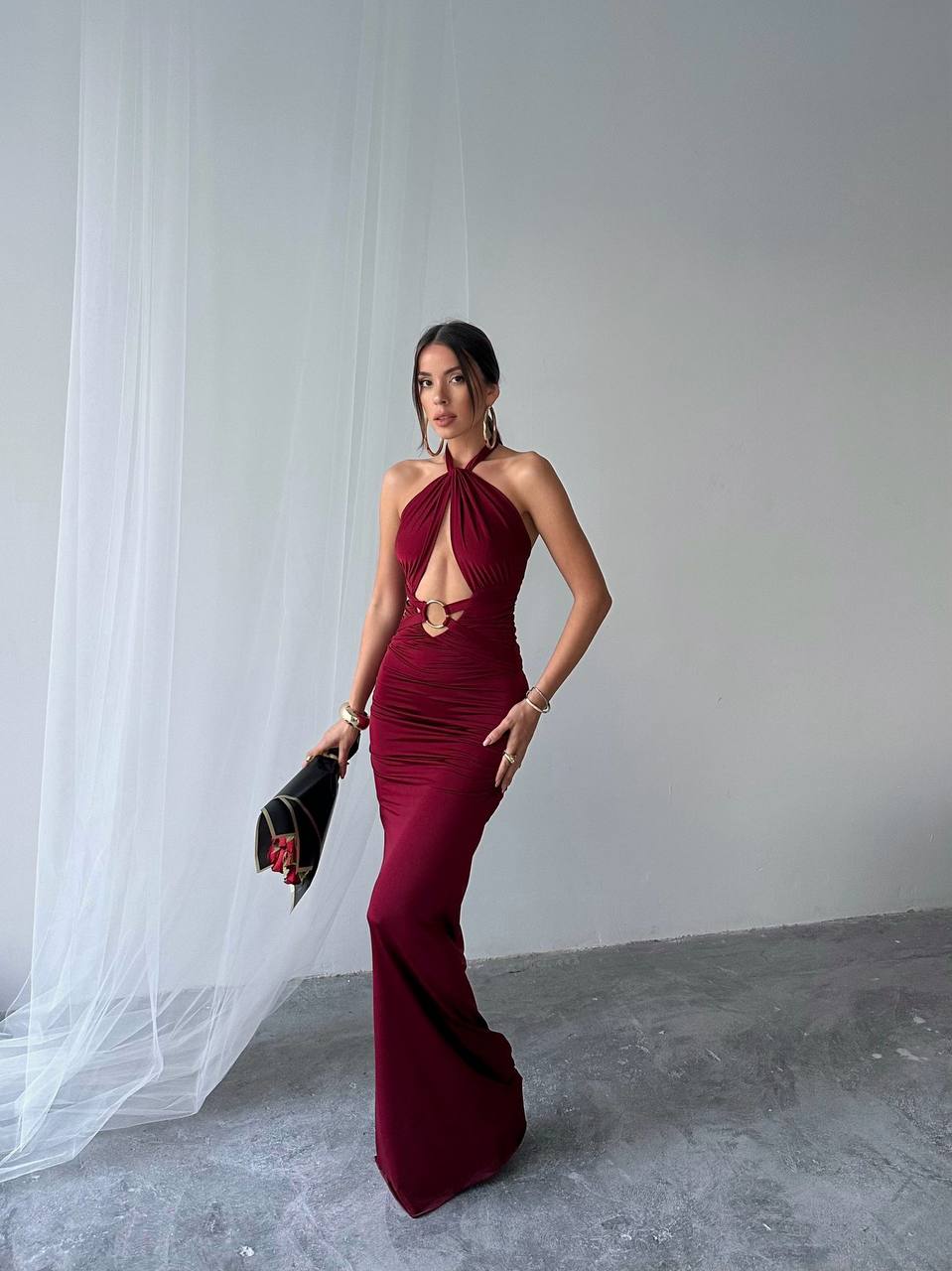 Halter neck summer maxi dress - Burgundy
