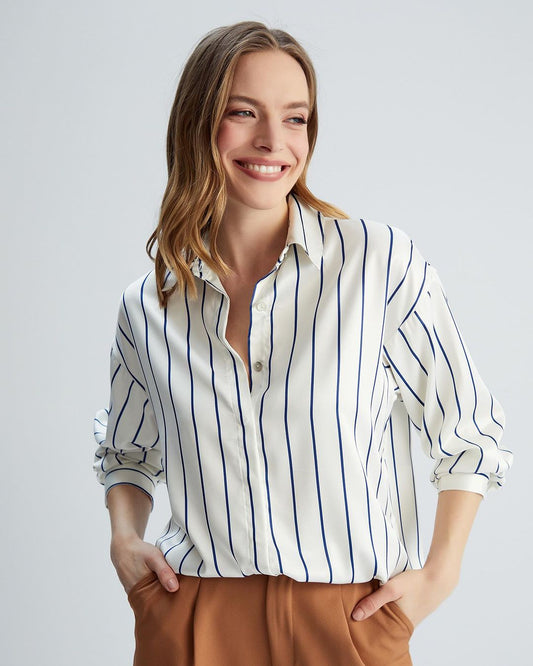 Satin stripes over-size shirt