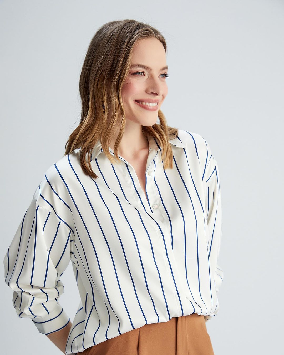 Satin stripes over-size shirt