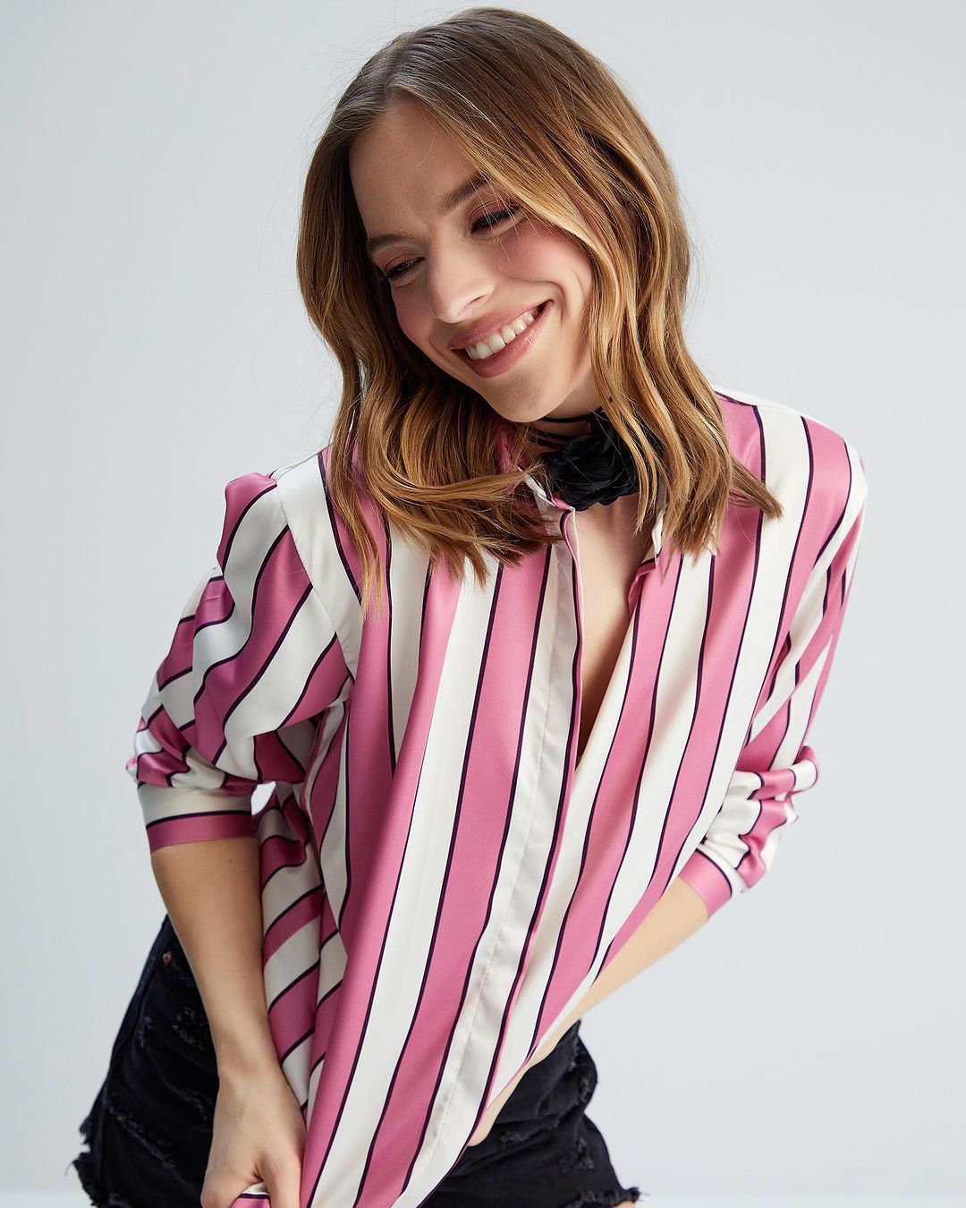 Satin Bold Pink stripes shirt