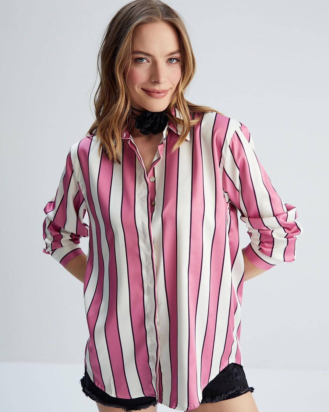 Satin Bold Pink stripes shirt