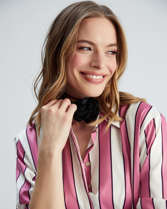 Satin Bold Pink stripes shirt