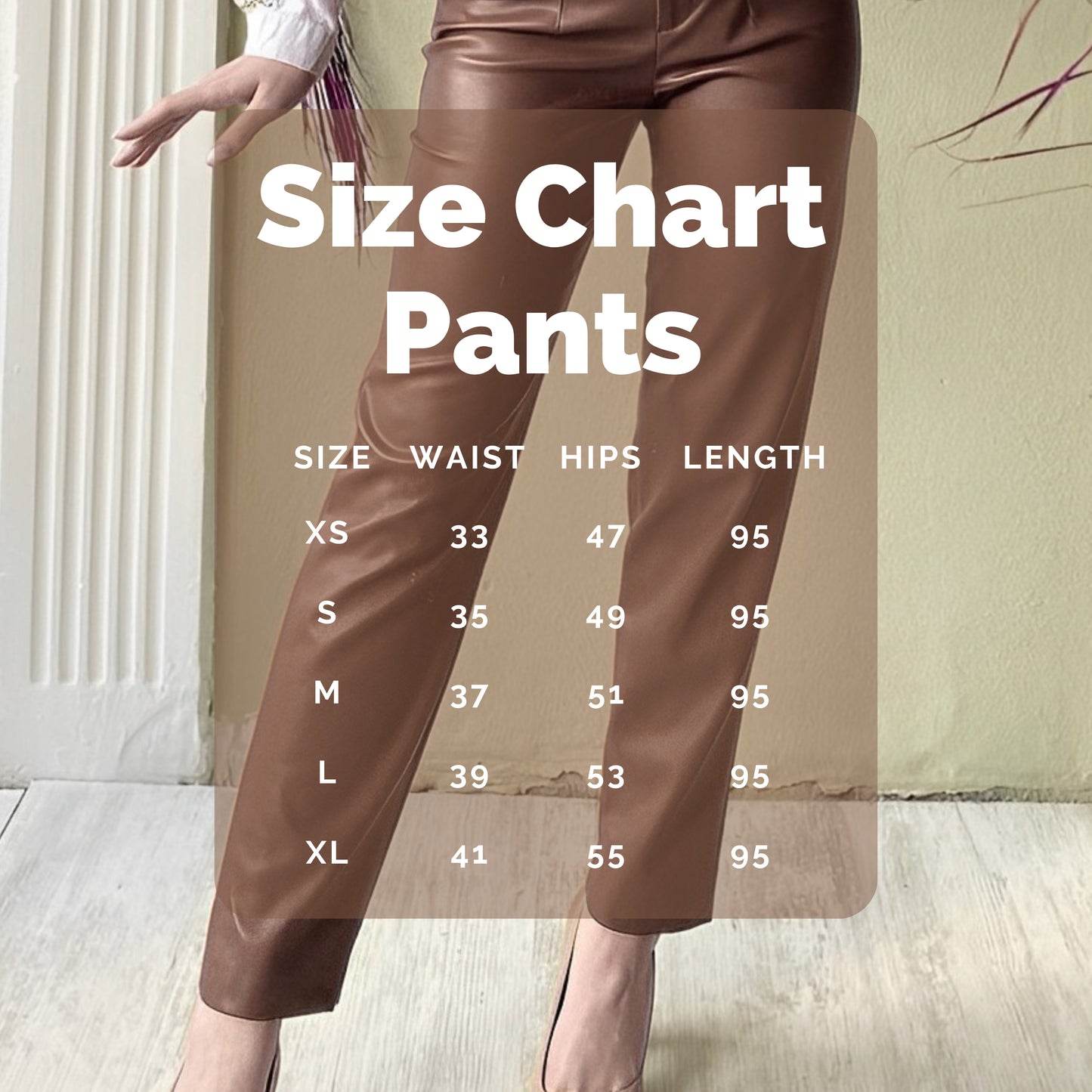 High waist brown vegan Turkish leather pants