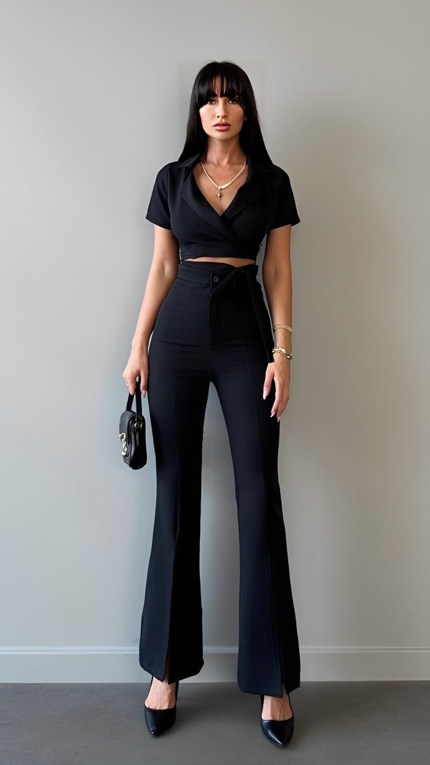 Cropped top wide leg pants set