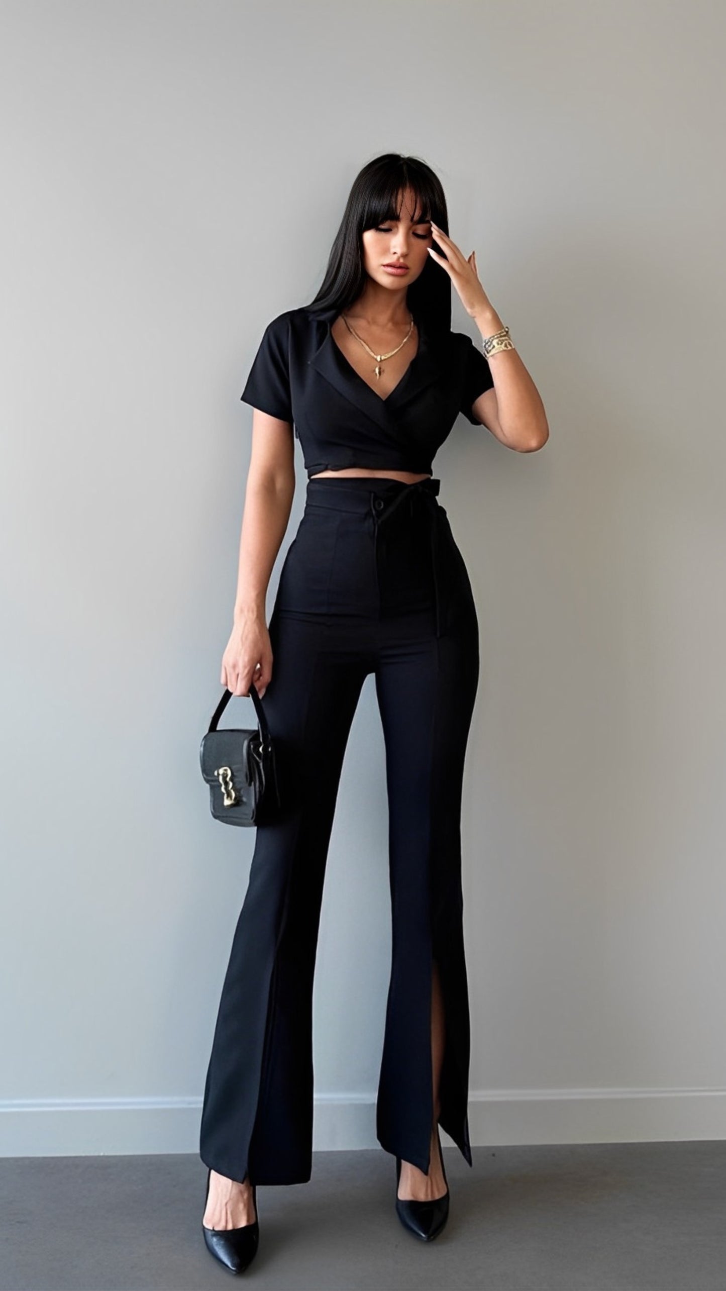 Cropped top wide leg pants set