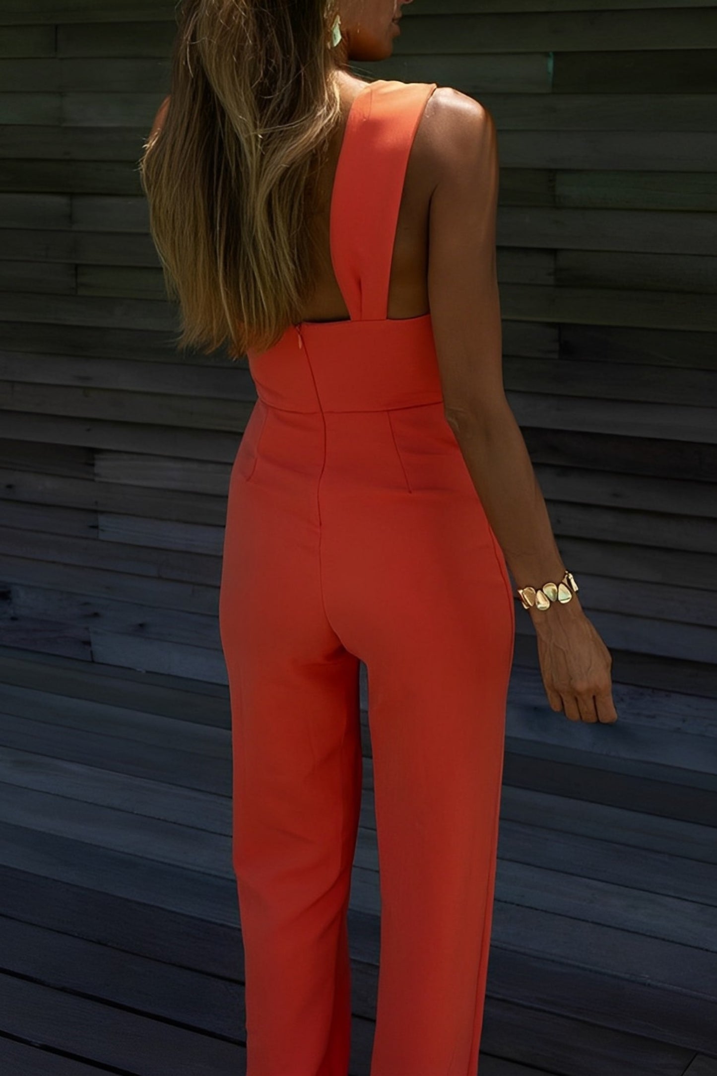 Orange off shoulder jumpsuit