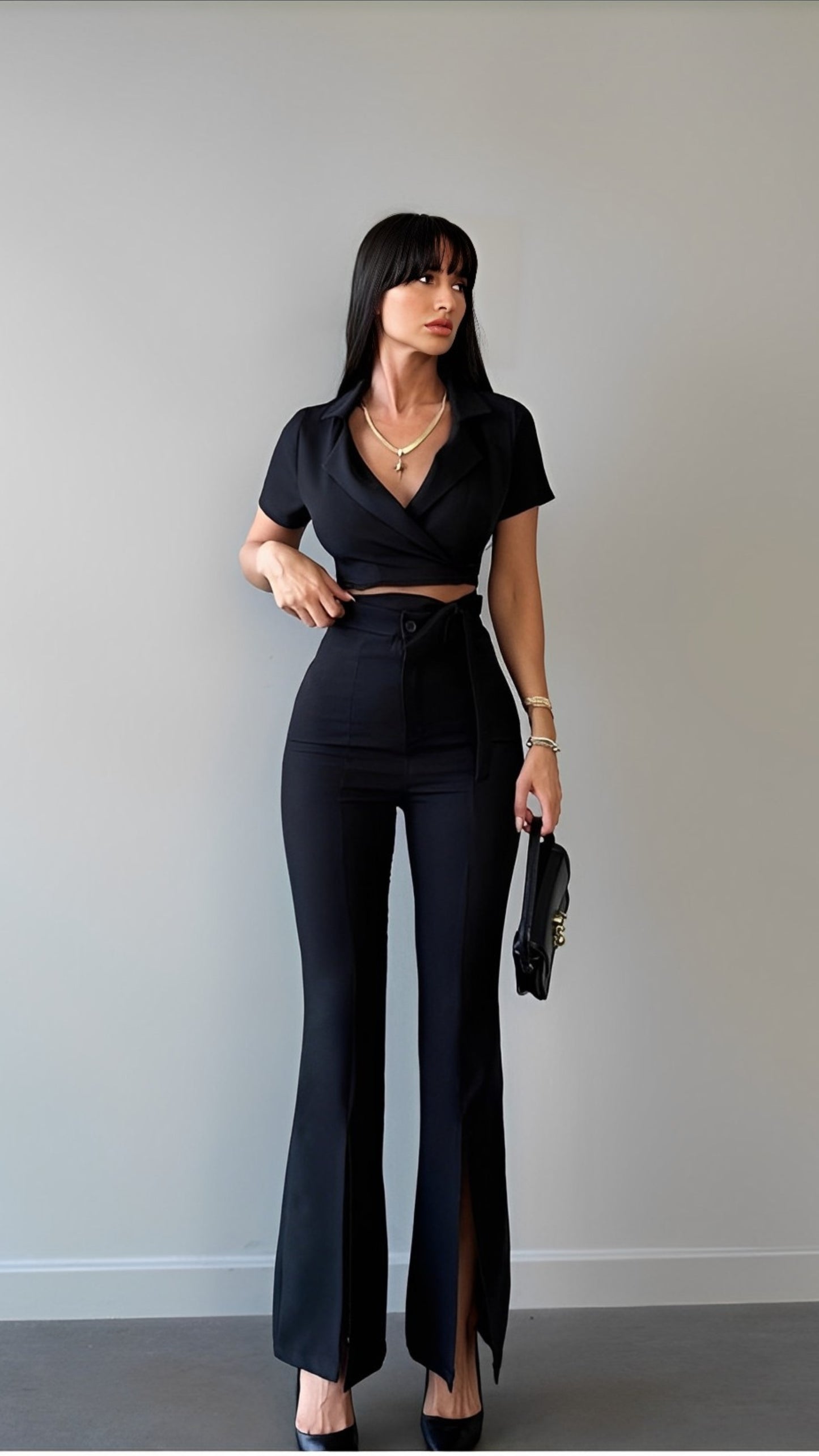 Cropped top wide leg pants set