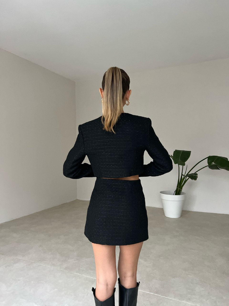 Mini skirt cropped blazer suit