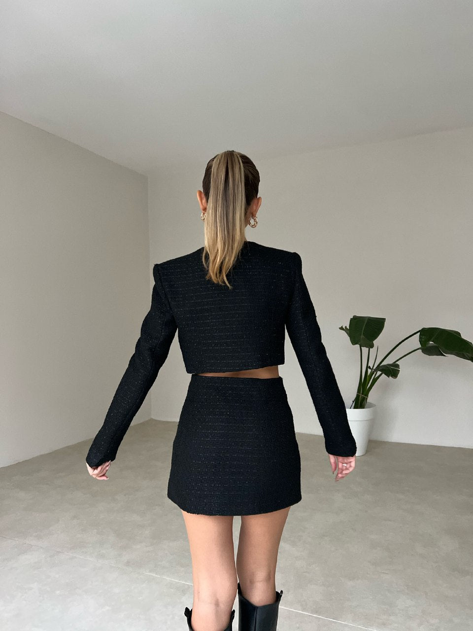 Mini skirt cropped blazer suit