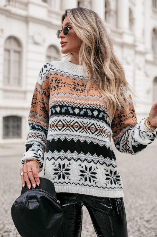 Patterned crew neck pullover