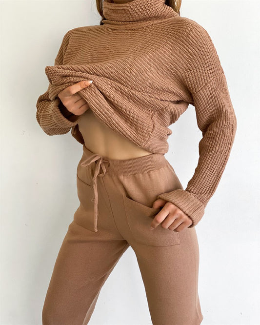 Turtle neck knit track suit