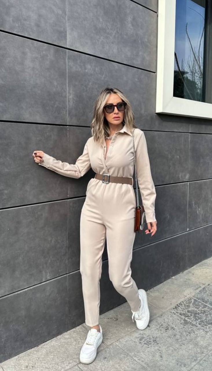 Full sleeves jumpsuit - Beige