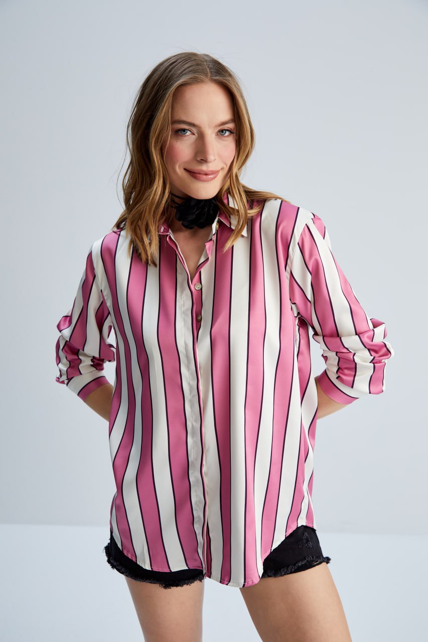 Satin Bold Pink stripes shirt