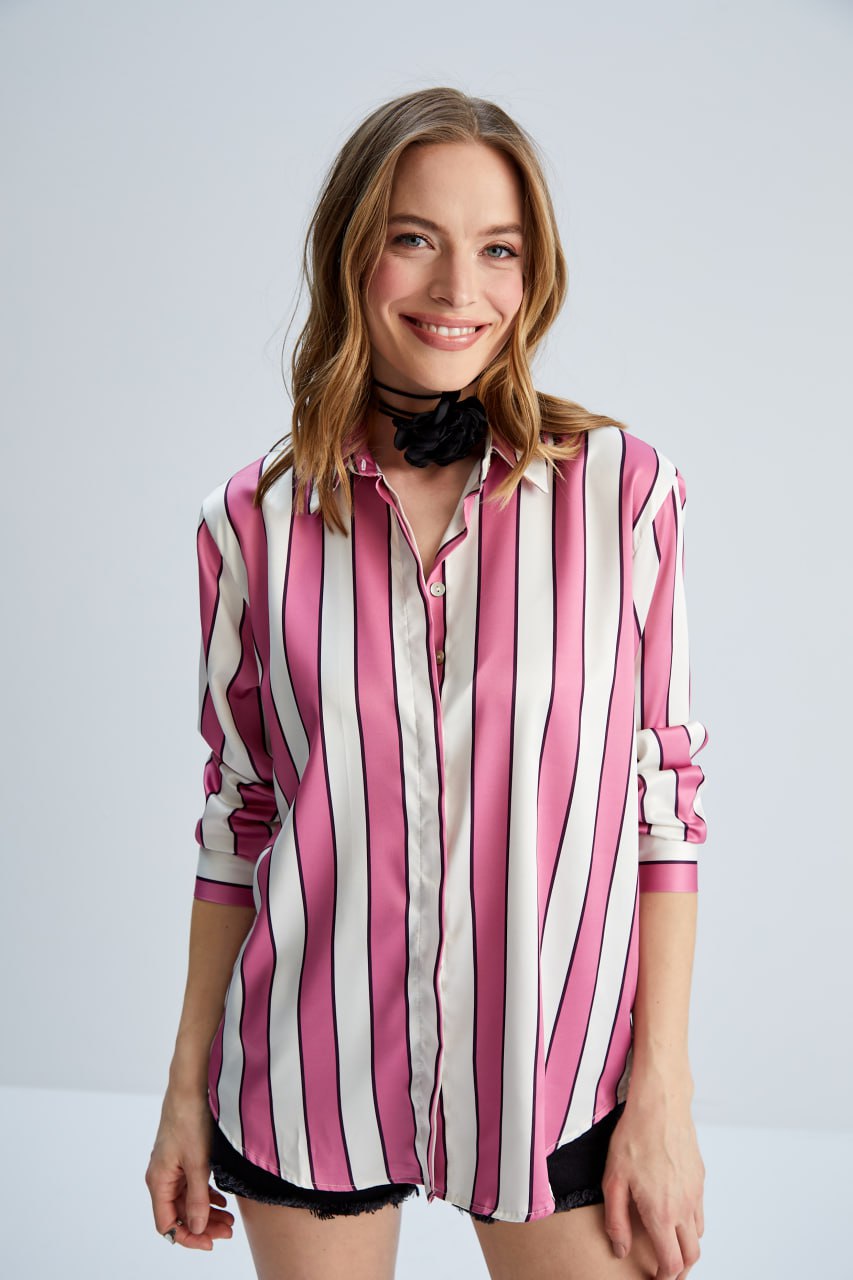 Satin Bold Pink stripes shirt