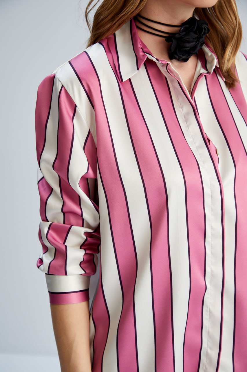 Satin Bold Pink stripes shirt