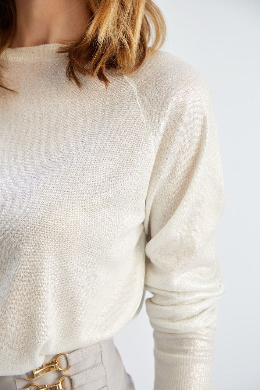 Cream sequin crew neck T-shirt