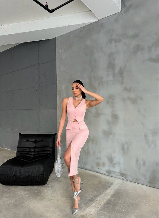 Pink button down vest shape dress