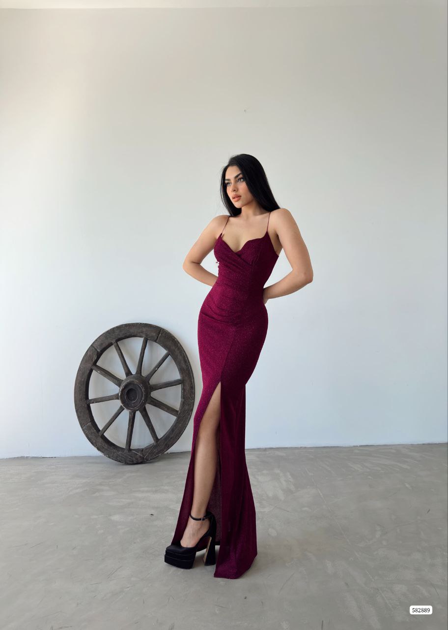 Straps sparkling maxi dress - Burgundy