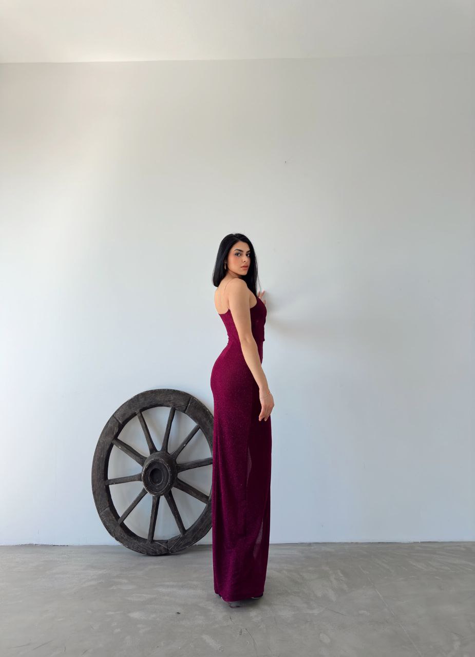 Straps sparkling maxi dress - Burgundy