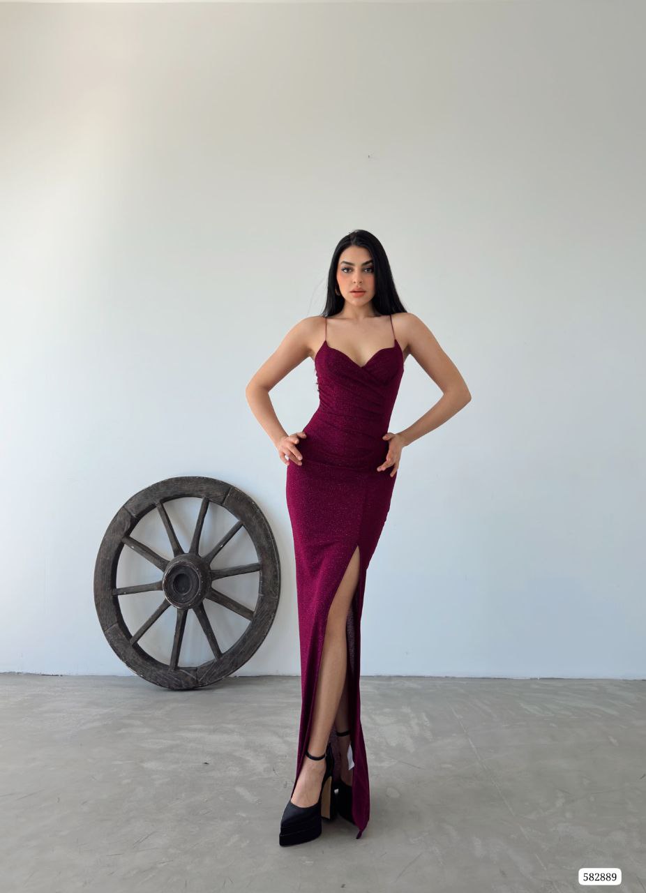 Straps sparkling maxi dress - Burgundy