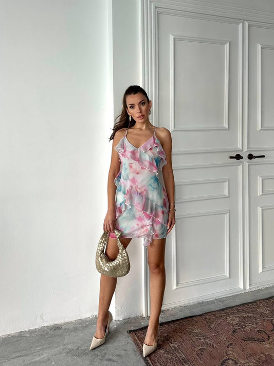 Spaghetti straps printed mini dress