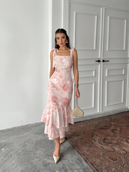 Floral straps midi dress