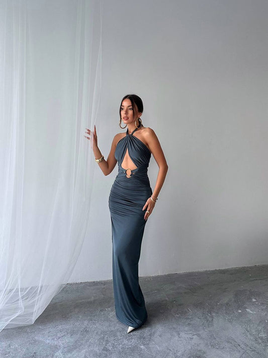 Halter neck summer maxi dress - Petrol