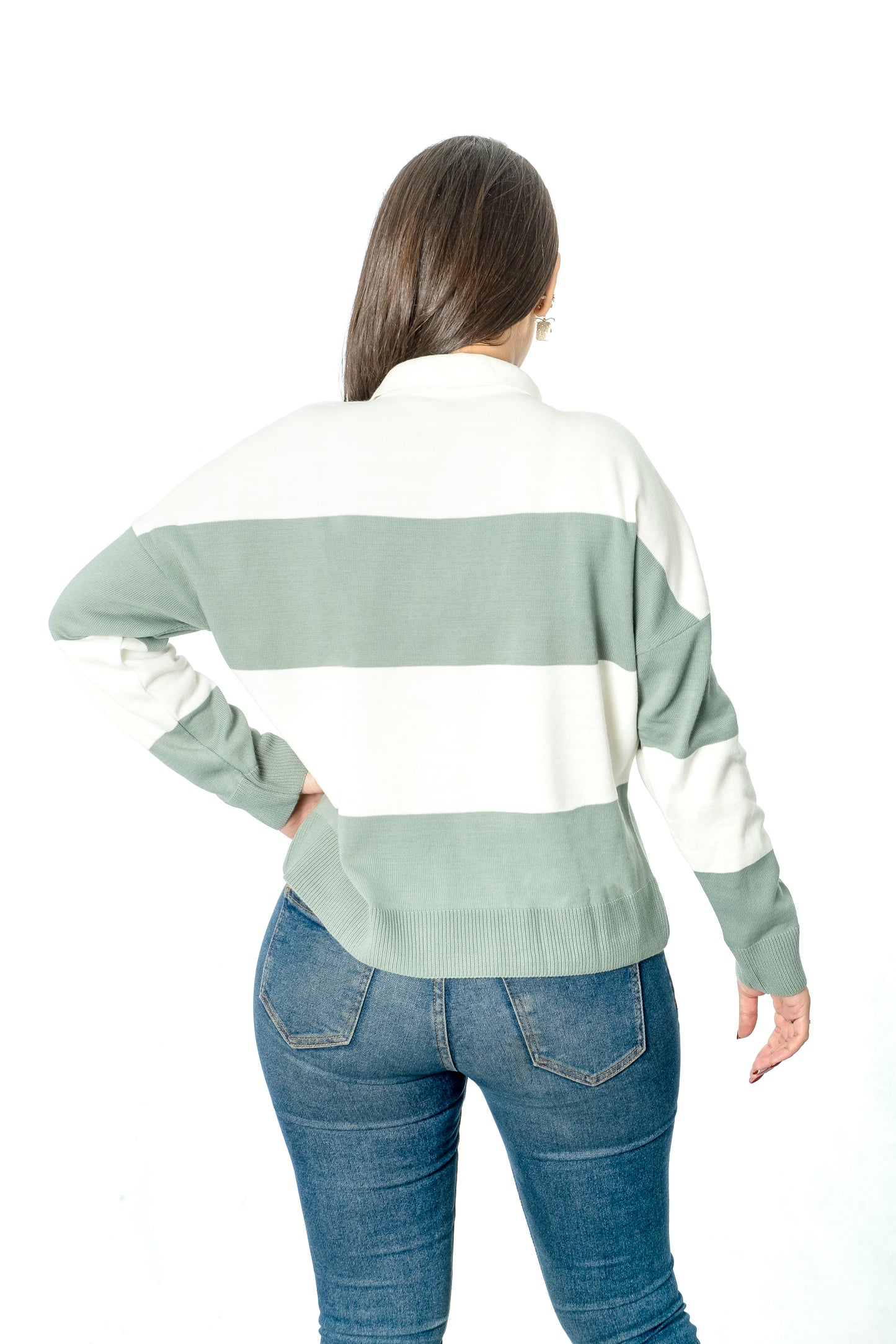 Long sleeves stripes polo shirt - Mint