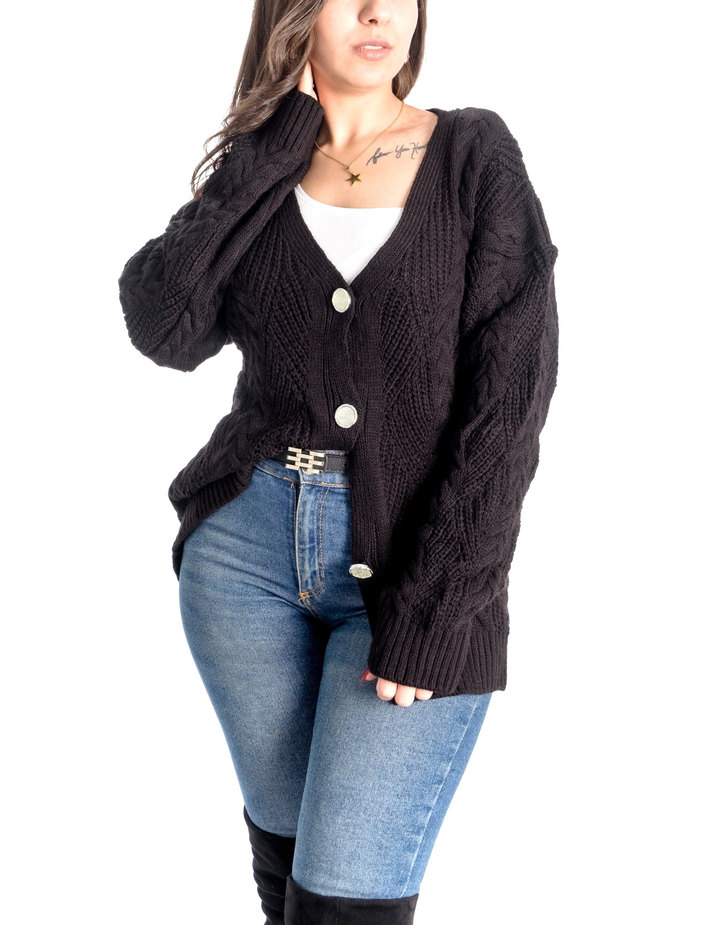 Black Mid long handmade cardigan