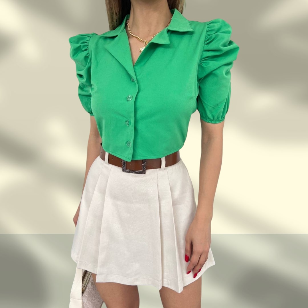 Short puff sleeves crop shirt