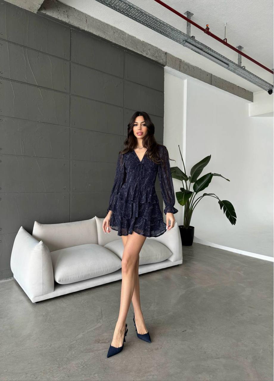 Navy full sleeves chiffon mini dress