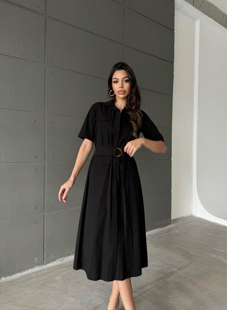 Half sleeves linen black dress shirt