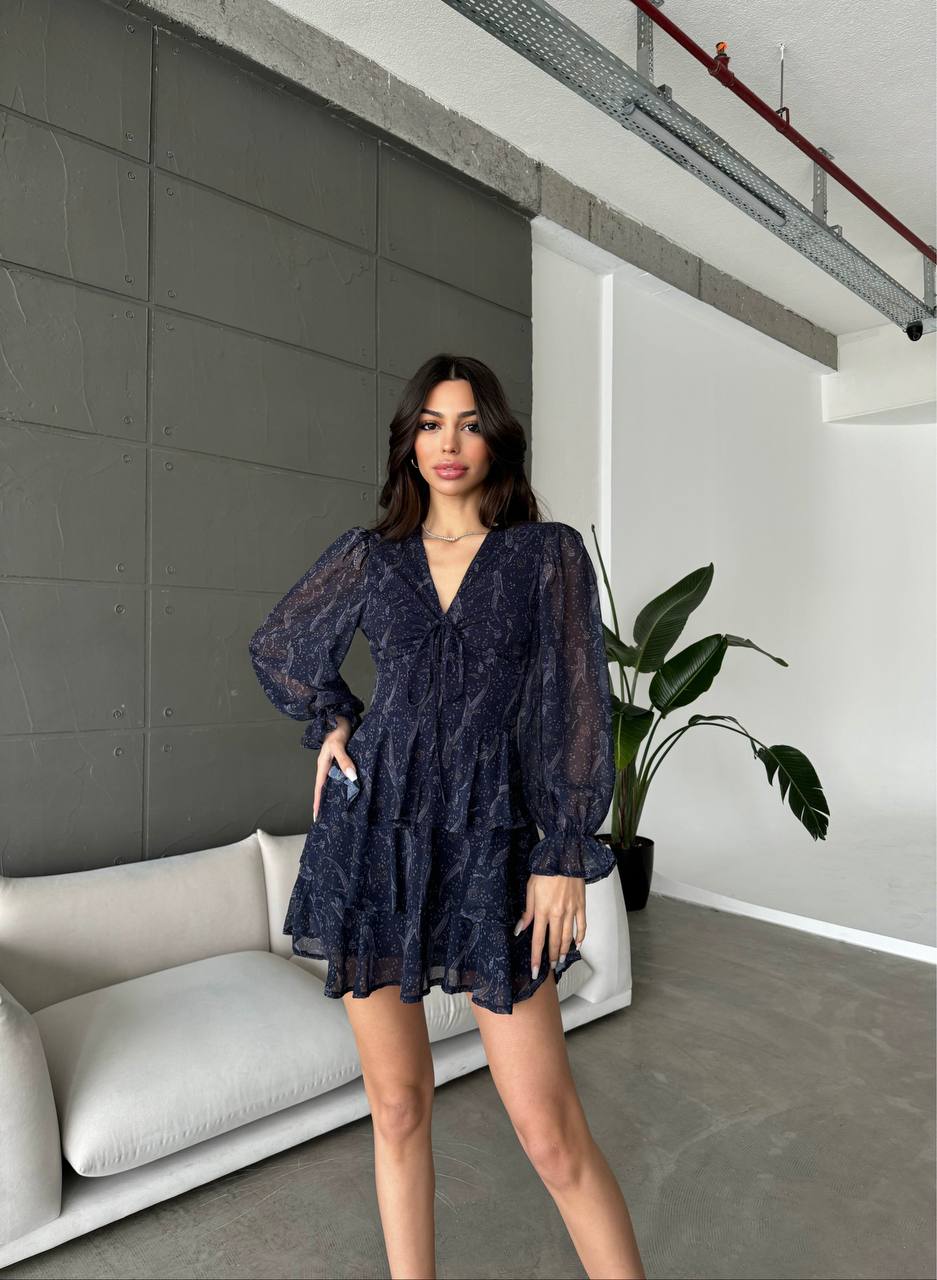 Navy full sleeves chiffon mini dress