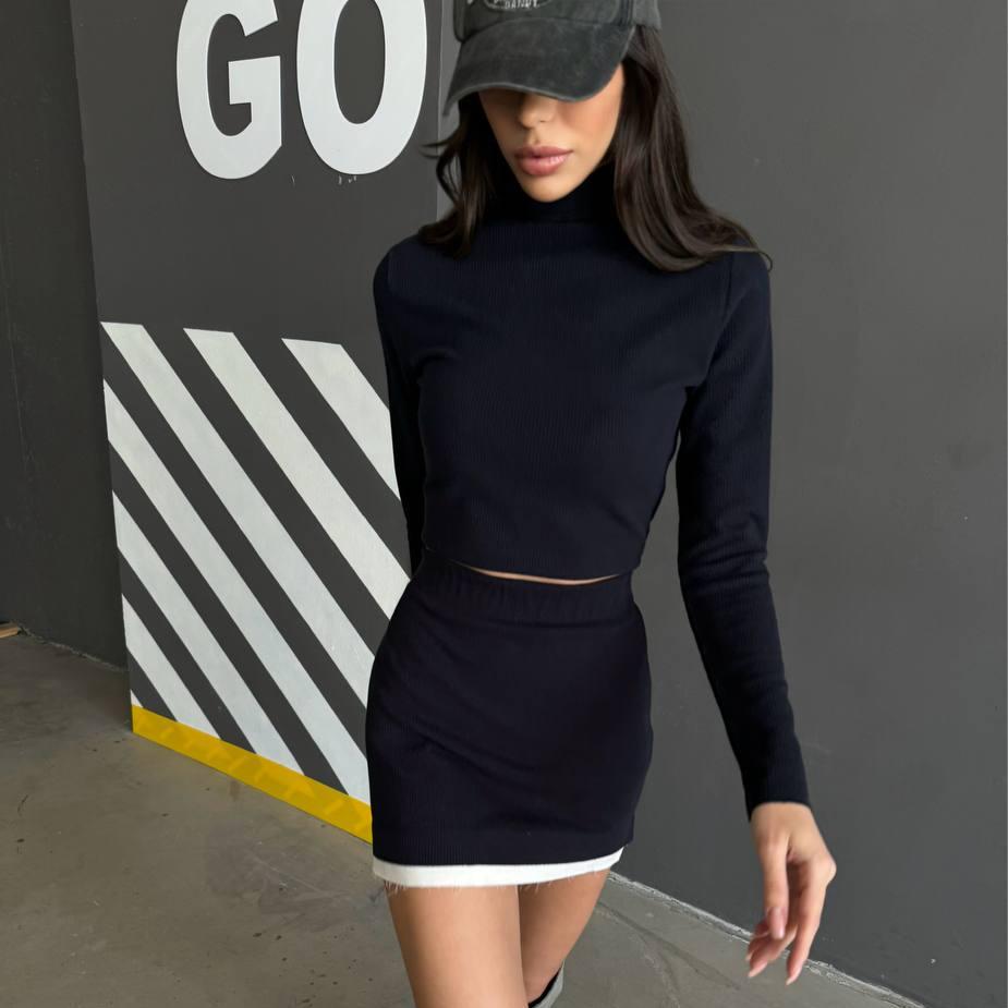 Turtle neck T-shirt and mini skirt set