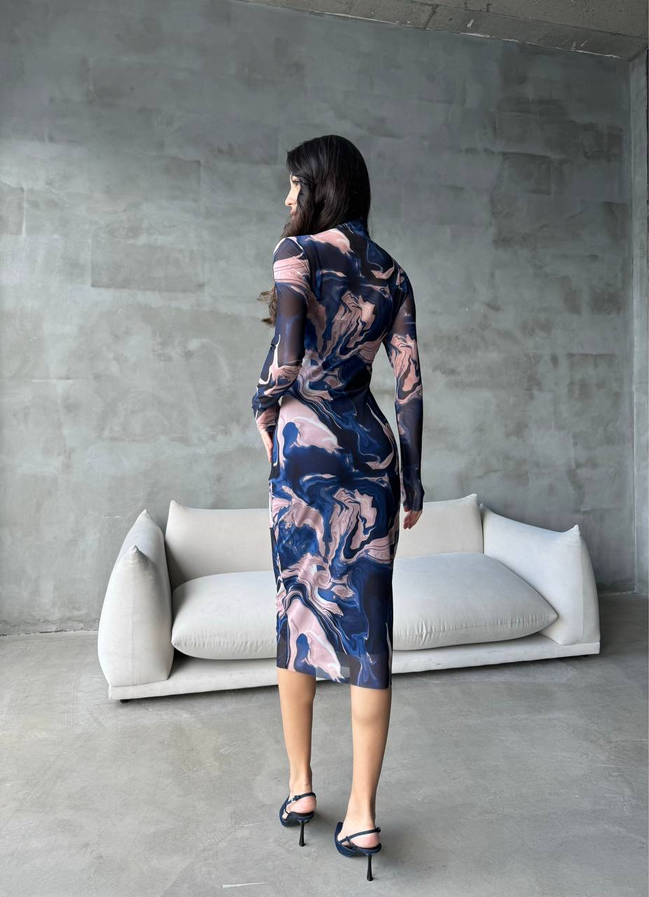 Printed Bodycon Navy midi dress