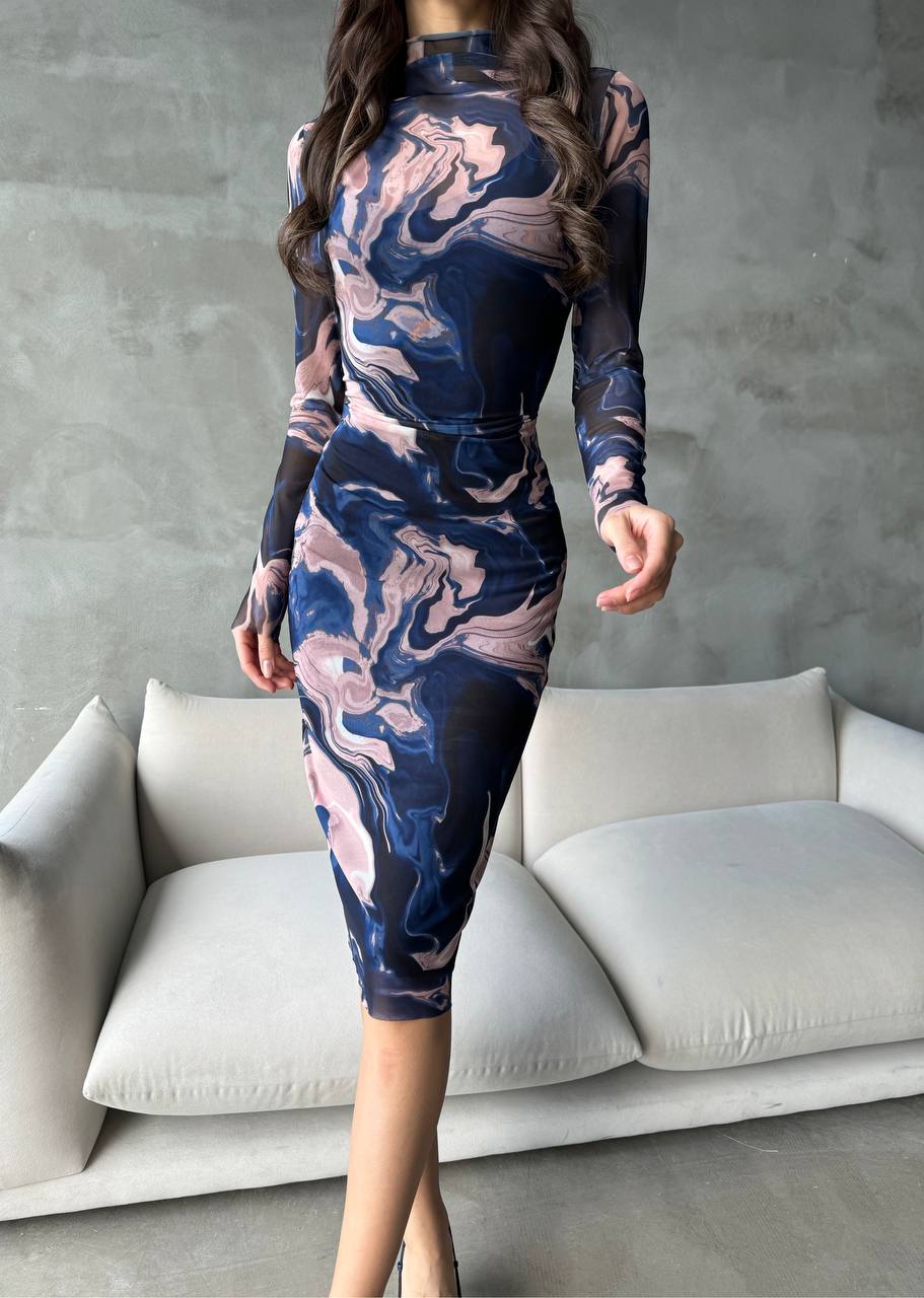 Printed Bodycon Navy midi dress