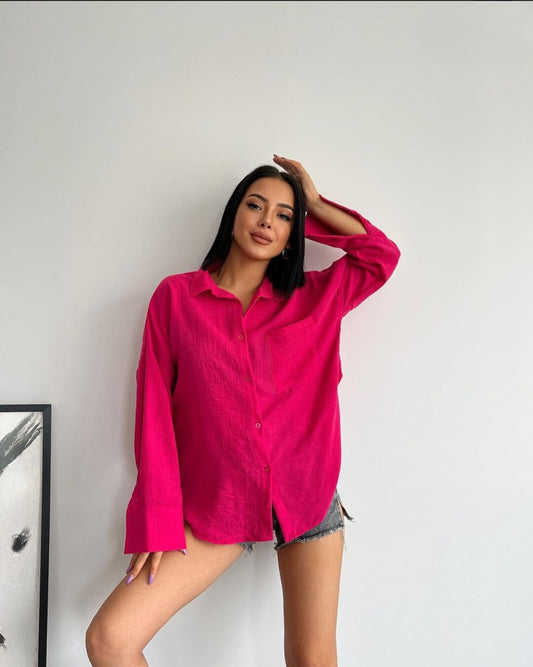 Oversize Turkish linen shirt - Fuchsia