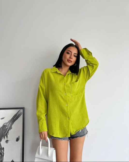 Oversize Turkish linen shirt - Geko green