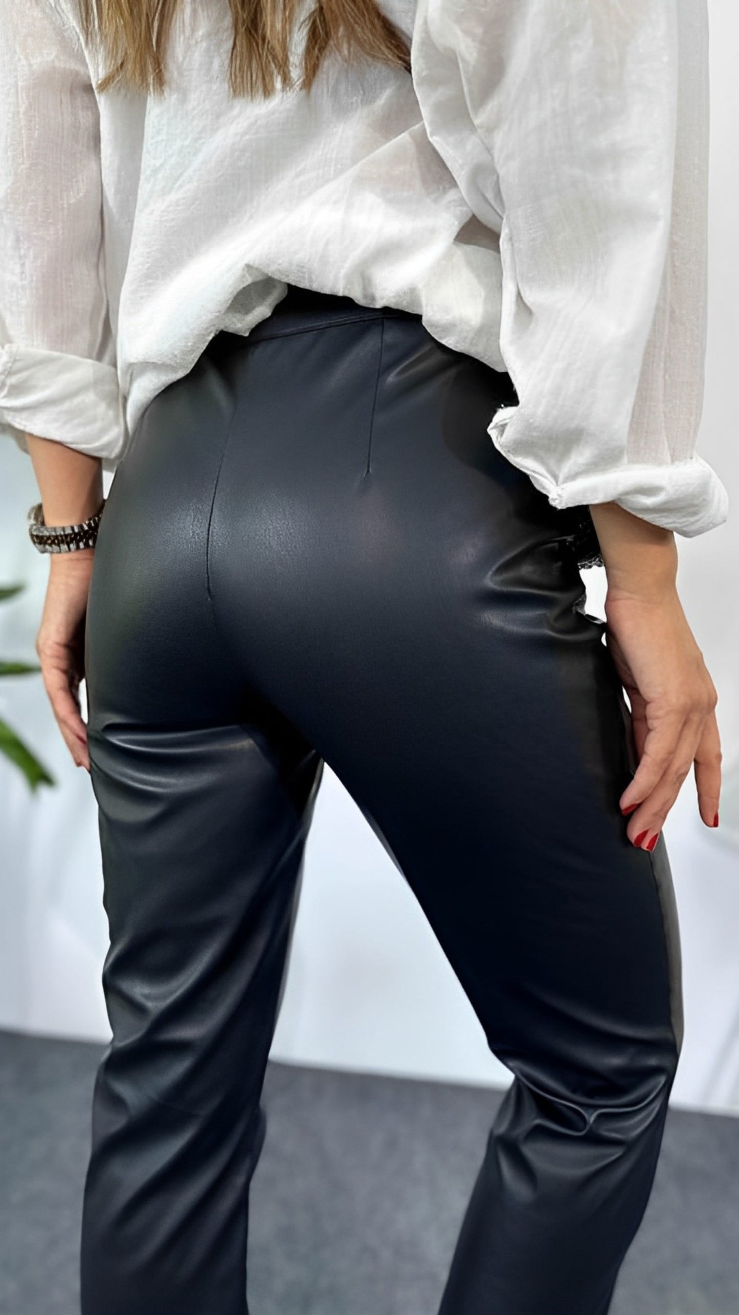 Black wide leg Turkish vegan leather pants