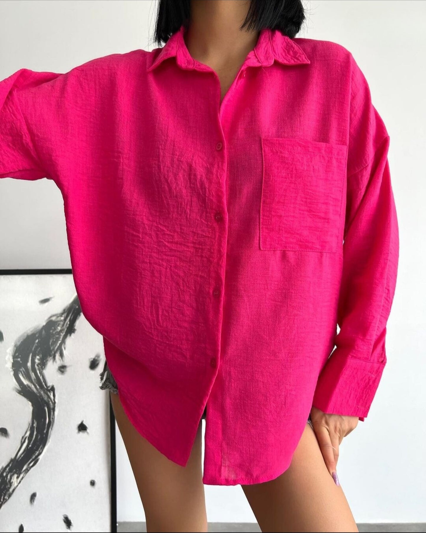 Oversize Turkish linen shirt - Fuchsia