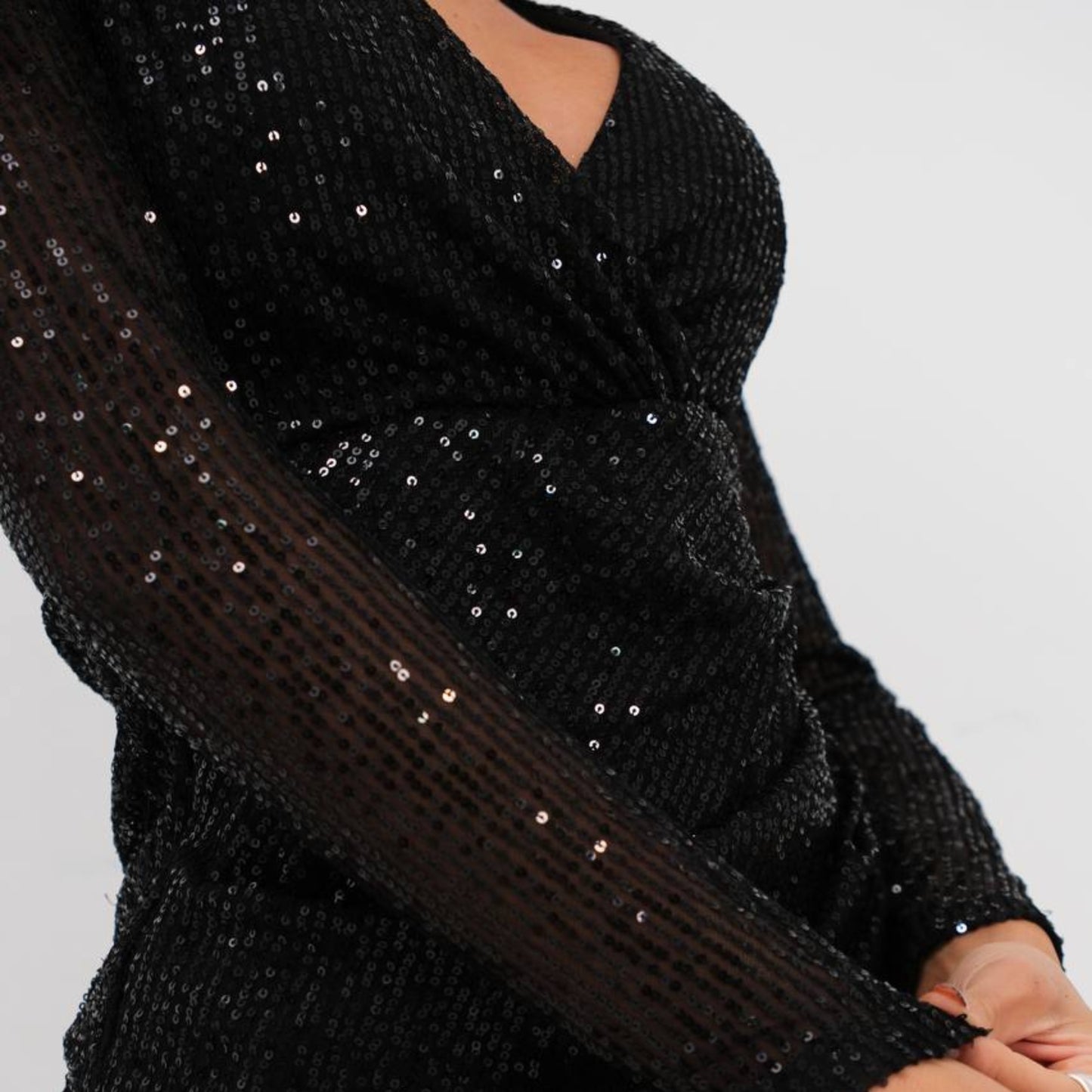 Sequin wrap mini dress-Black