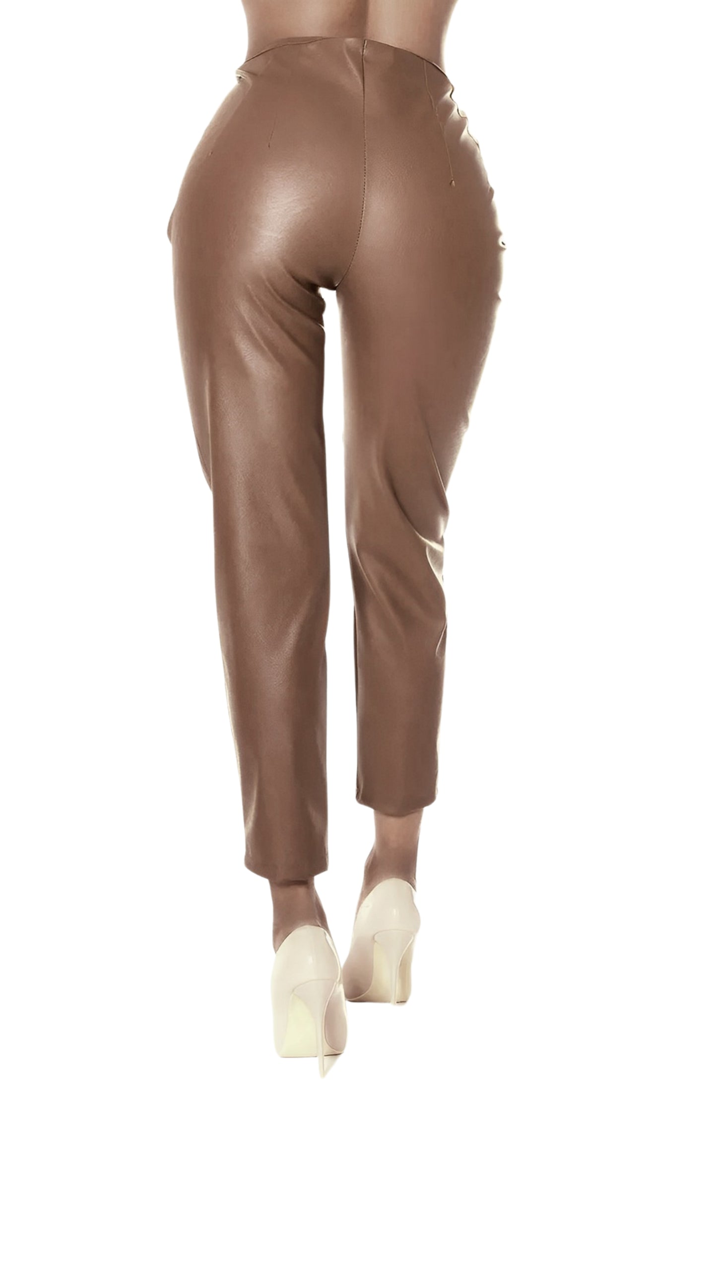 High waist brown vegan Turkish leather pants