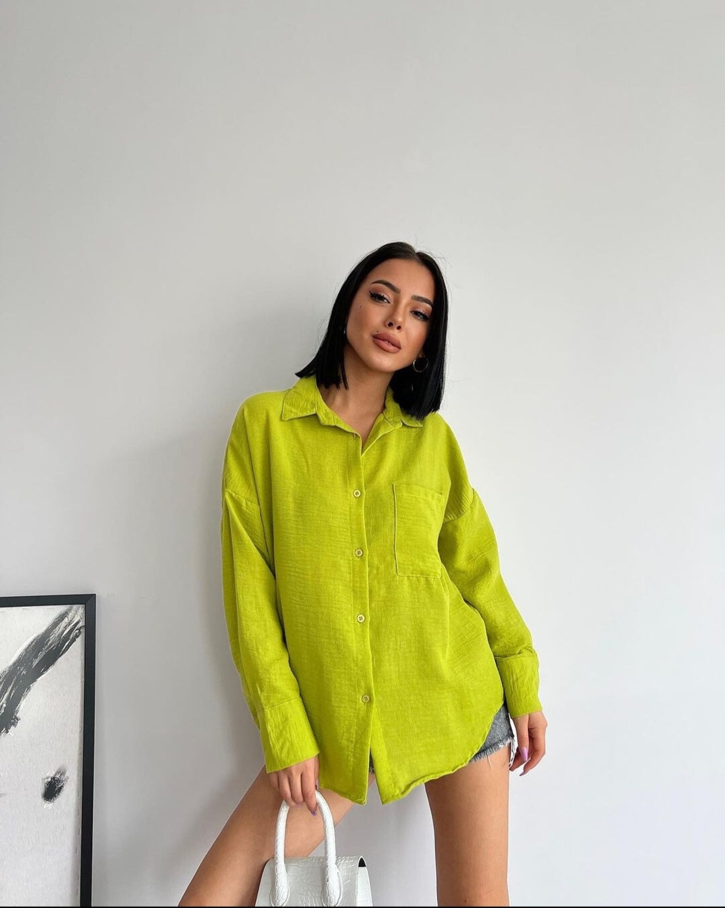 Oversize Turkish linen shirt - Geko green