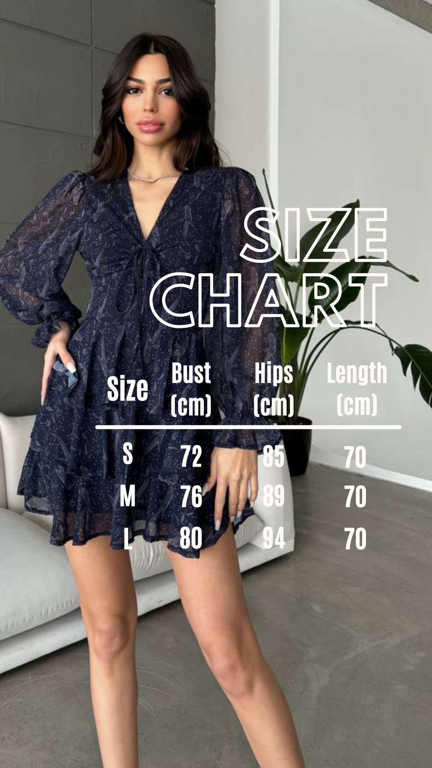 Navy full sleeves chiffon mini dress